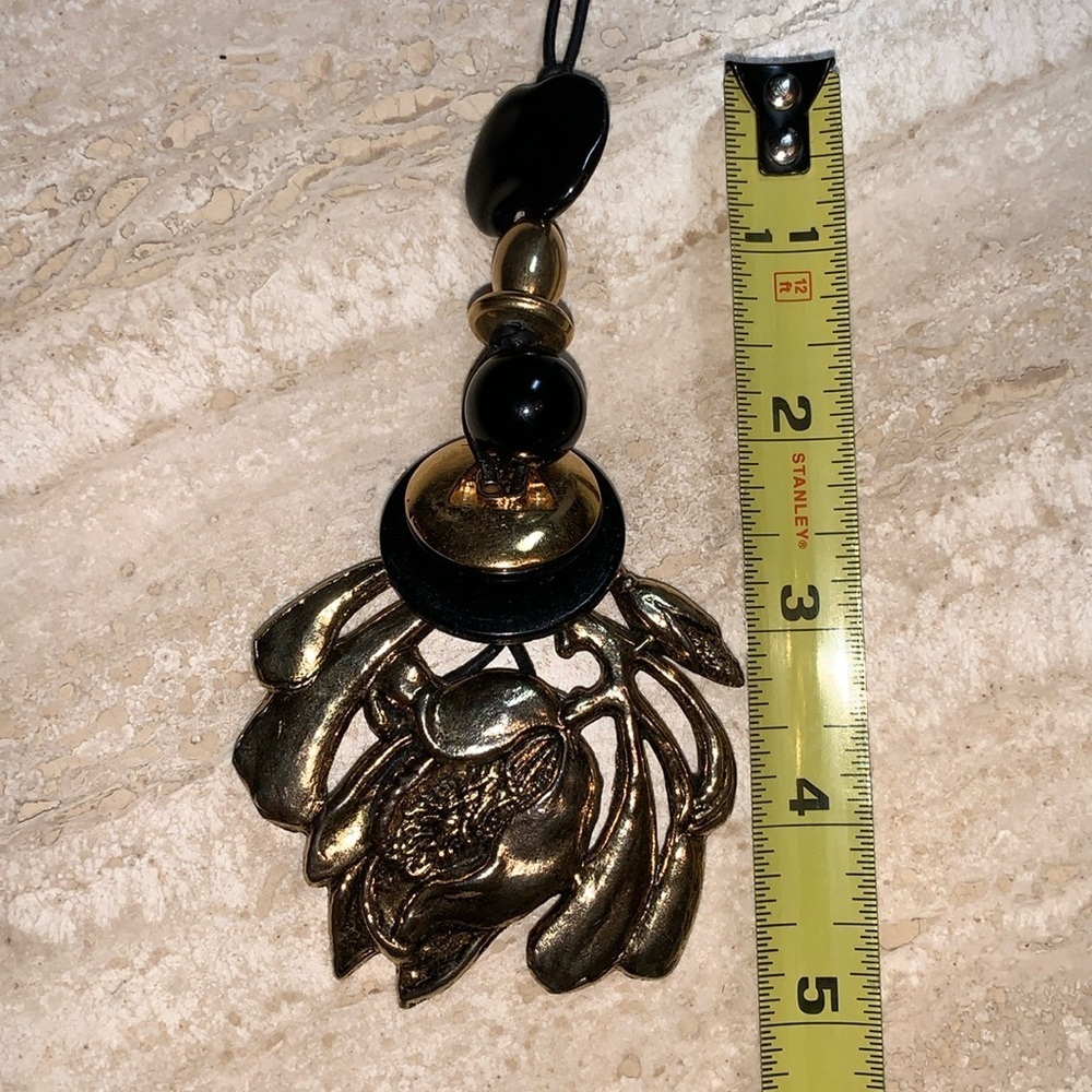 'Ragamuffin Couture' Brass Rose artisan Necklace, black leather cord, beads OOAK - Picture 10 of 13